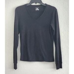 TOP/BLOUSE-JONES NEW YORK SPORT-Black-Basic Style-V-Neck-Long Sleeves-Knit-SMALL